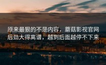 原来最狠的不是内容，蘑菇影视官网后劲大得离谱，越到后面越停不下来
