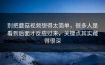 别把蘑菇视频想得太简单，很多人是看到后面才反应过来，关键点其实藏得很深
