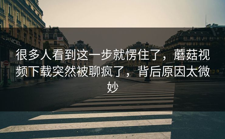 很多人看到这一步就愣住了，蘑菇视频下载突然被聊疯了，背后原因太微妙