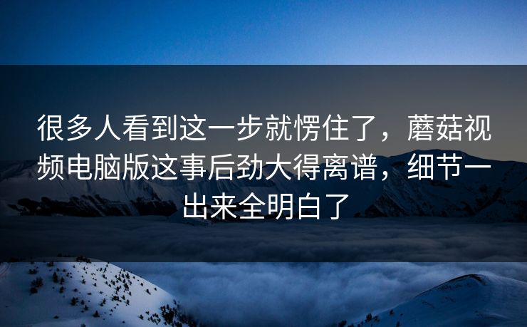 很多人看到这一步就愣住了，蘑菇视频电脑版这事后劲大得离谱，细节一出来全明白了  第1张